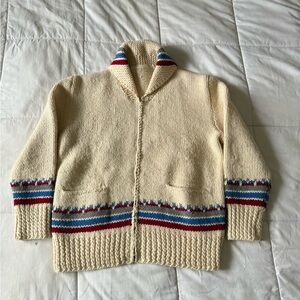 1970's Curling Cowichan Style Knit Sweater Zip Up
